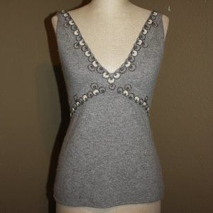 J.CREW GRAY SLEEVELESS WOOL BLEND DEEP CUT V NECK BEADED EMBROIDERED - SMALL